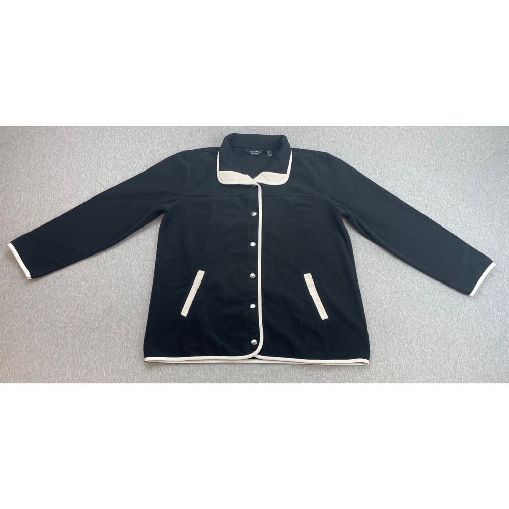 Susan Graver Jacket Womens Medium Black Contrast Trim Polar Fleece Snap Closure